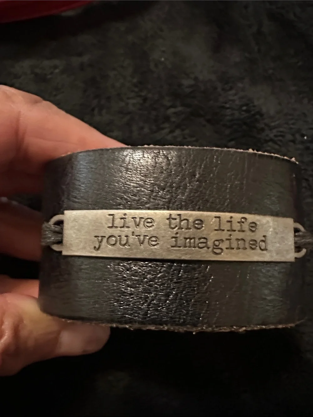 Live the Life You’ve Imagined Black Leather Wrist Cuff SNAP Closure